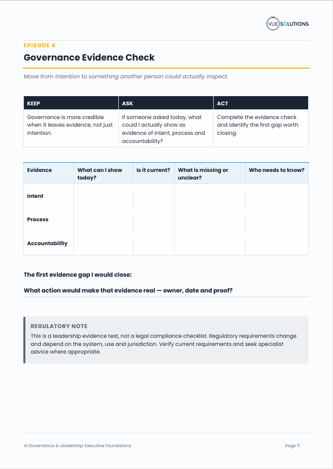 Executive Action Pack worksheet page